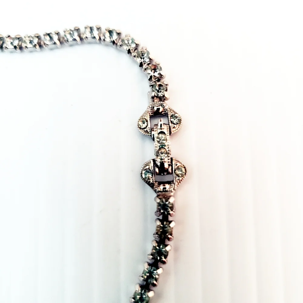 Vintage Rhinestone Statement Bib Necklace Silvertone